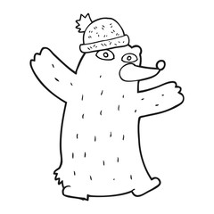 black and white cartoon bear wearing hat