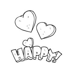 black and white cartoon happy symbol