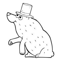 black and white cartoon bear in top hat