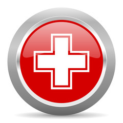 Obraz premium pharmacy red metallic chrome web circle glossy icon