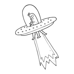 black and white cartoon flying saucer