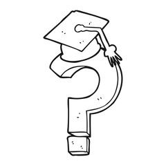 black and white cartoon graduation cap on question mark