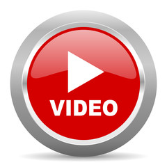 video red metallic chrome web circle glossy icon