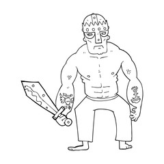 black and white cartoon warrior