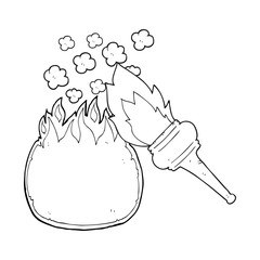 black and white cartoon flaming torch