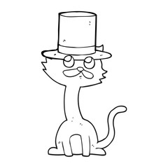 black and white cartoon cat in top hat