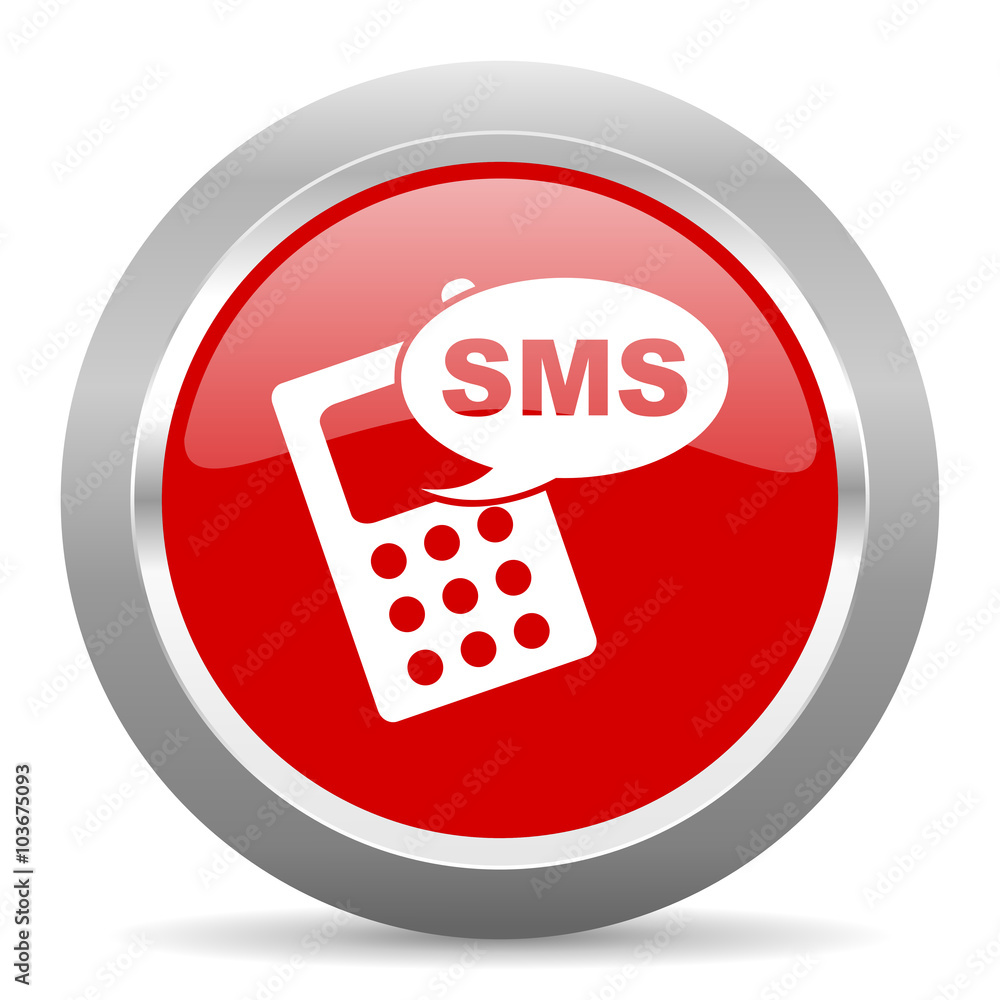 Poster sms red metallic chrome web circle glossy icon