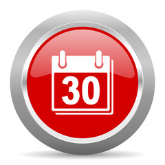calendar red metallic chrome web circle glossy icon