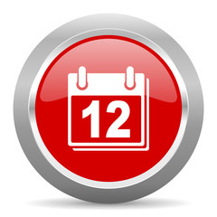 calendar red metallic chrome web circle glossy icon