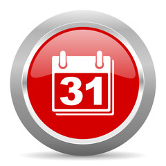 calendar red metallic chrome web circle glossy icon