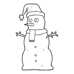 black and white cartoon snowman