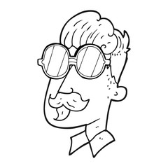 Fototapeta premium black and white cartoon man with mustache and spectacles
