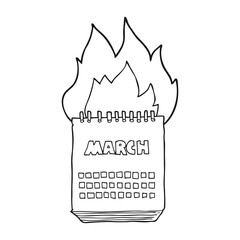 black and white cartoon march calendar