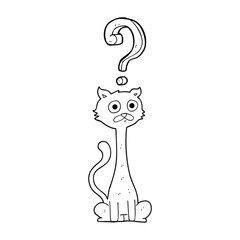 black and white cartoon curious cat