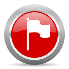 flag red metallic chrome web circle glossy icon