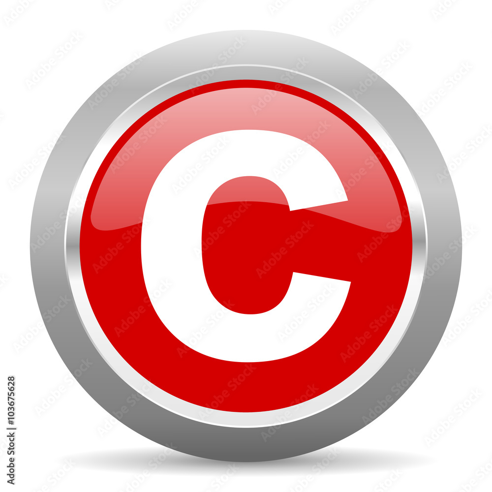 Poster copyright red metallic chrome web circle glossy icon