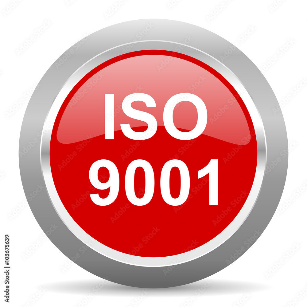 Poster iso 9001 red metallic chrome web circle glossy icon