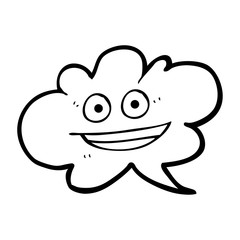 black and white cartoon cloud speech bubble with face