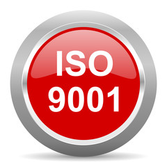 iso 9001 red metallic chrome web circle glossy icon