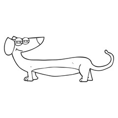 black and white cartoon dachshund