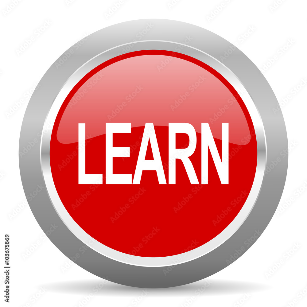 Poster learn red metallic chrome web circle glossy icon