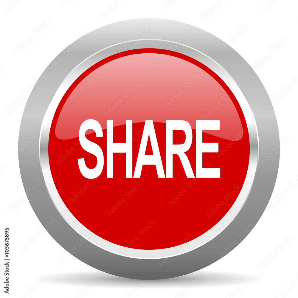 Poster share red metallic chrome web circle glossy icon
