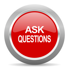 ask questions red metallic chrome web circle glossy icon