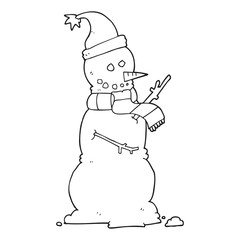 black and white cartoon snowman