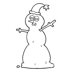 black and white cartoon unhappy snowman