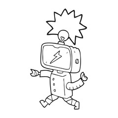black and white cartoon little robot