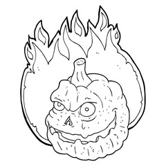 black and white cartoon spooky pumpkin