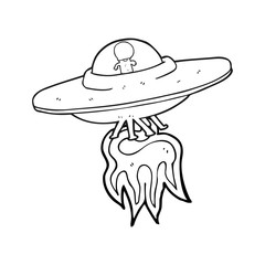 black and white cartoon alien flying saucer