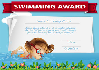 Swimming award certificate template