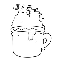 black and white cartoon old coffee cup