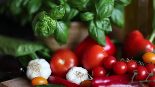 dolly shot, organic vegetables, healthy food concept