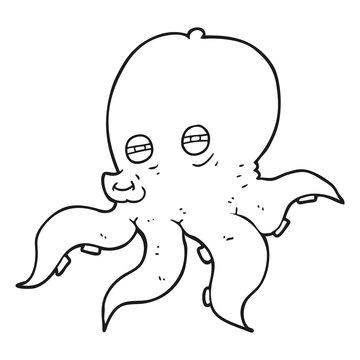 black and white cartoon octopus