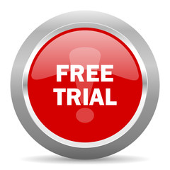 free trial red metallic chrome web circle glossy icon