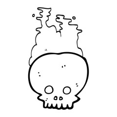 black and white cartoon steaming skull