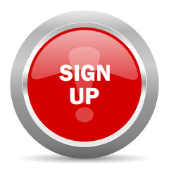 sign up red metallic chrome web circle glossy icon