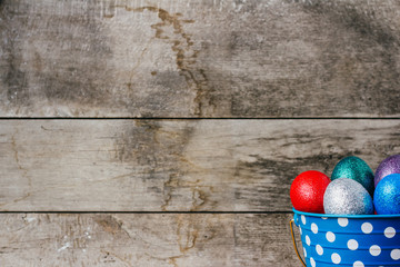 Easter Eggs In blue Tin Bucket