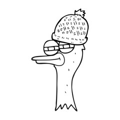 black and white cartoon bird wearing hat