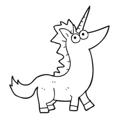 Fototapeta na wymiar black and white cartoon unicorn