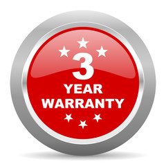 warranty guarantee 3 year red metallic chrome web circle glossy icon