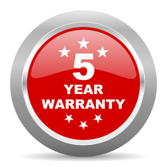 warranty guarantee 5 year red metallic chrome web circle glossy icon