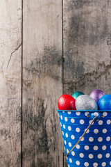 Easter Eggs In blue Tin Bucket