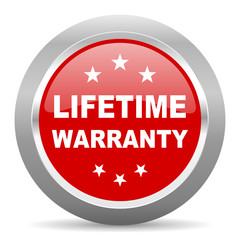 lifetime warranty red metallic chrome web circle glossy icon