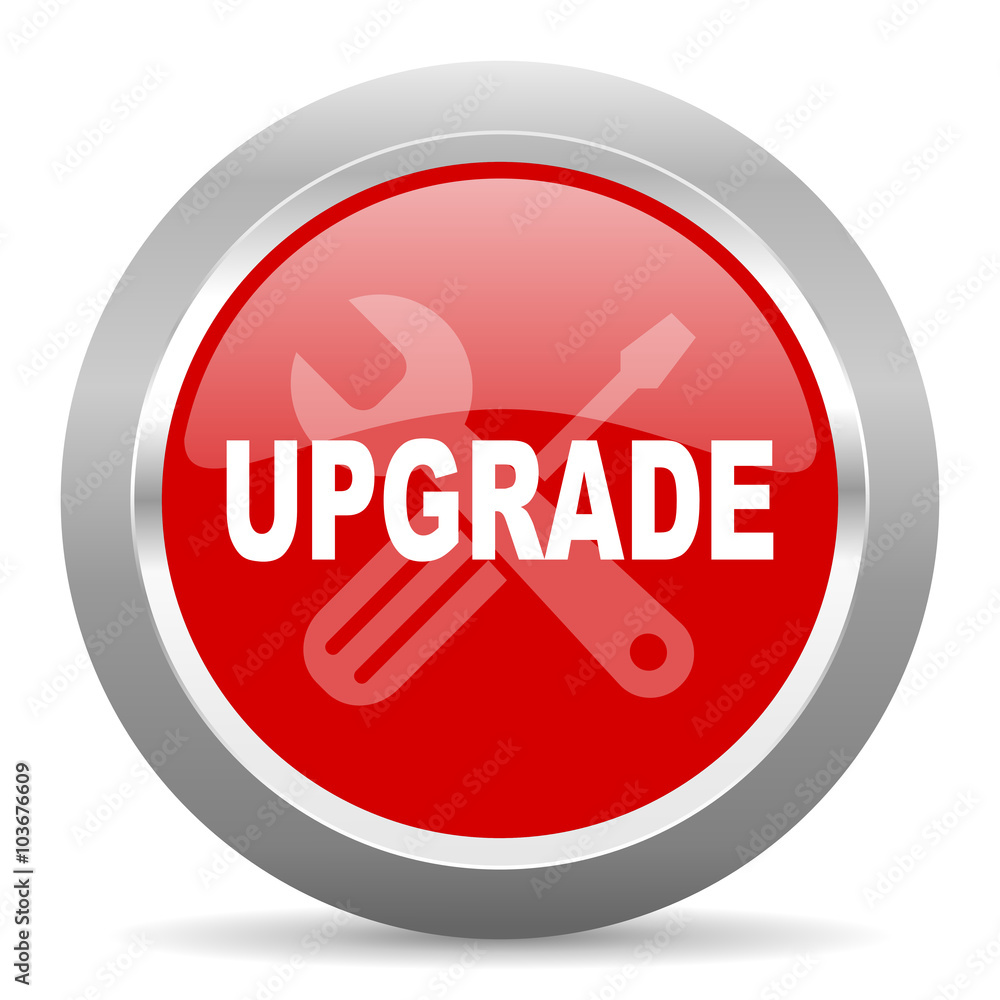 Aufkleber upgrade red metallic chrome web circle glossy icon