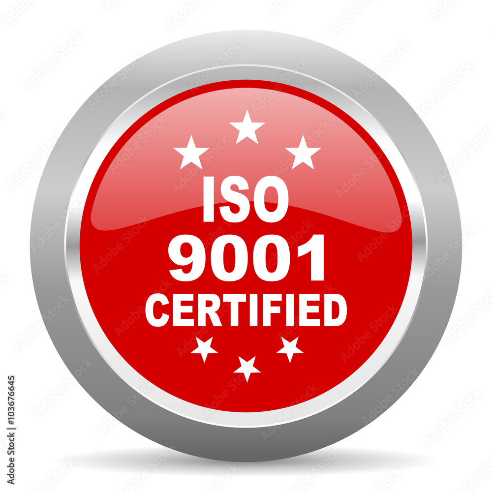 Poster iso 9001 red metallic chrome web circle glossy icon