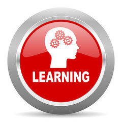 learning red metallic chrome web circle glossy icon
