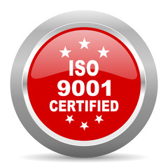 iso 9001 red metallic chrome web circle glossy icon